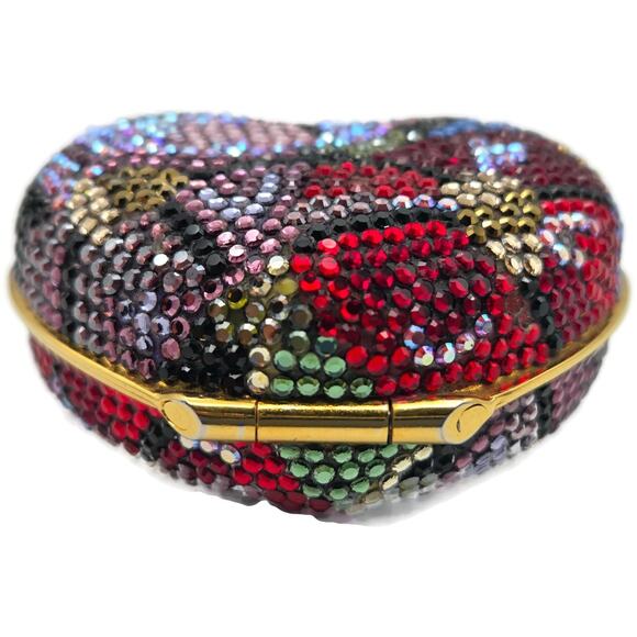 Judith Leiber Heart Crystal Pill Box Multicolor Pave Gold Tone Signed 2 inches - Picture 5 of 16